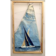 The Duel painted on old sail with wooden frame SOLD